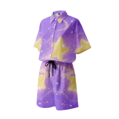 Luxury Anime Cartoon Printed Custom Shirt and Shorts Set High Quality Two Pieces Breathable Beach Shirt Suit