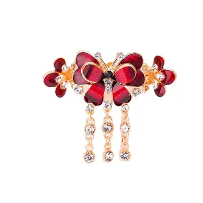 Butterfly Tassel Crystal Hairpins Women Temperament Elegant Rhinestone Metal Crab Hair Clip Hairgrip