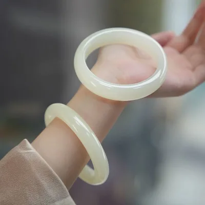 Women Fashion Cyan Jade Bangles Lucky Health Jewelry White Jade Wholesale Light White Jade Bangles for Women Gift