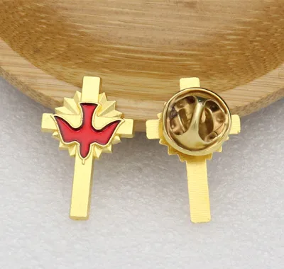 Holy Spirit Dove Cross Lapel Pin, Religious Confirmation Gift Enamel Pin, Christian Pentecost Brooch with Butterfly Clasp