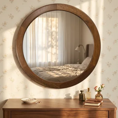 Sturdy Anti-Corrosion Moisture Resistant Thickened MDF Circular Decorative Wall Mirror for Farmhouse AirBnB Room Vanity Area