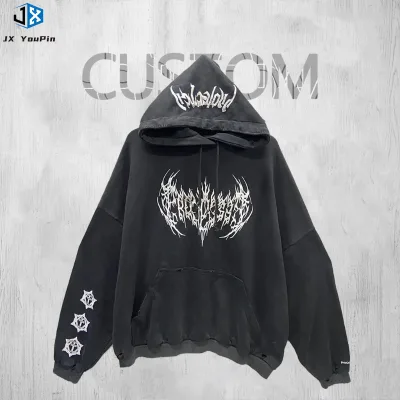 High Quality Men's Oversized Hooded Pullovers Custom Embroidered Street Style Knitted Casual Hoodies for Autumn Season