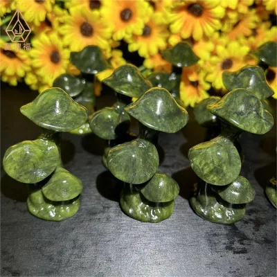 Kindfull Xiuyan Jade Mushroom Carvings Hand Carved Fengshui Healing Stones Jade Mushrooms for Meditation