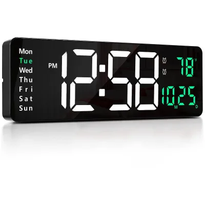 Multifunctional Large Screen Remote Control Digital Electronic Simple Wall Clock Home Decor with Temperature Week and Calendar