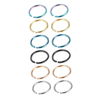 QUSEDINY 6 Colors Stainless Steel  Lip Septum Cartilage Earring Hoop Stud Piercing Jewelry Nose Cartilage Ring for Men and Women