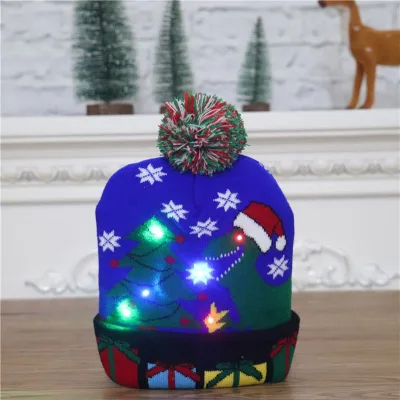 Merry Sublimation Knit Winter Hats Decorated Led Beanies Knitted Christmas Hat With Light