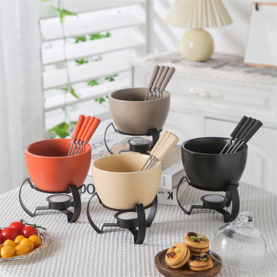 Modern Mini Candle Butter Warmer Cheese Chocolate Ceramic Fondue Set