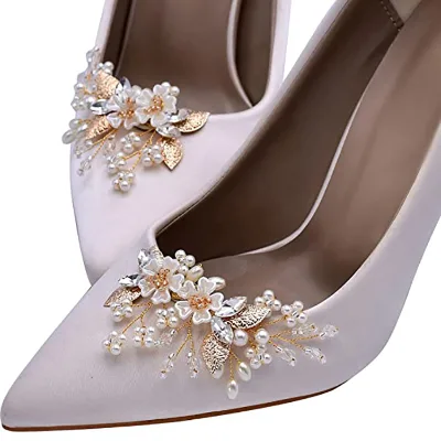 Pearl Shoe Clips for Wedding, Rhinestone Crystal Bridal Shoe Buckles Clips for Women and Girl