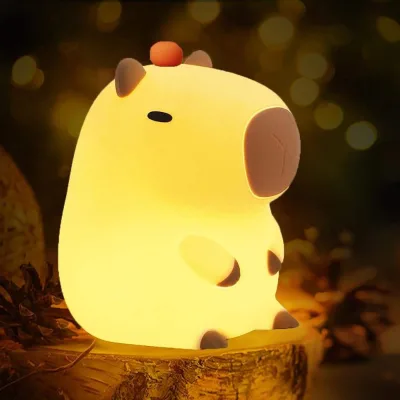 Cute Cartoon Capybara Silicone Night Light USB Rechargeable Timing Dimming Sleep Night Lamp for Children's Room Decor