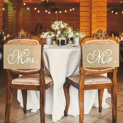 Cross-border Wedding Chairs Banner Romantic Hanging Chair Logo Flag Decoration Natural Coarse Linen Fabric