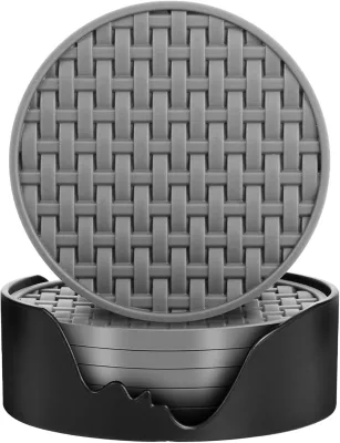 BANGKEE Gray Silicone Coasters Set of 6 Non-Slip Heat Resistant Waterproof Decorative for Home Kitchen Office Bar Coffee Table