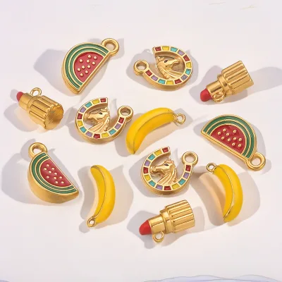 SC Popular Fashion Stainless Steel Jewelry Accessory Lovely Lipstick Horse Pendants Cute Colorful Fruit Watermelon Banana Charm