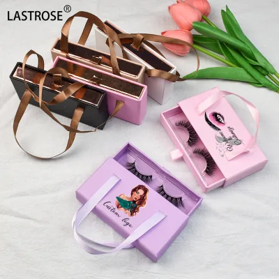 OEM Logo Handbag Lash Case Drawer Eyelash Packaging Pink Black Eye Lash Bags Gift Lash Box With Ribbon
