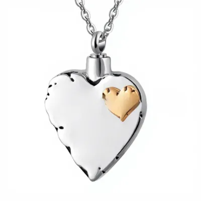 Heart-shaped European Style Stainless Steel Cremation Memorial Necklace Purely Handmade Silver/Gold Pet Urn Jewelry
