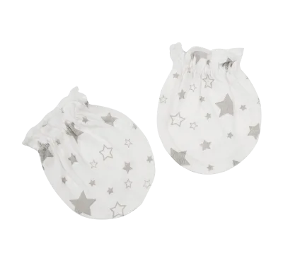 Super Soft Star Print Bamboo Cotton Fabric Gloves Newborn Baby Mitten for Daily Skincare