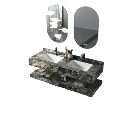 High Quality 48in Modern Stainless Steel Rectangle Mirror Cabinet Vanity Floating Sink Bathroom Cabinet