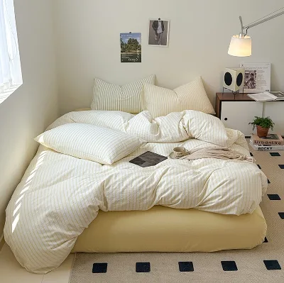 Wholesale Stripe Washed Cotton Wrinkle Bedding Set - Classic Color Block Design Hotel Modern Minimalist Style Customization
