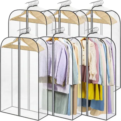 LANDNEOO 6 Pack Clear Garment Bags with Zipper Closure Double-Sided for Hanging Clothes Coats Dresses Fur & Suits (40'' Long)