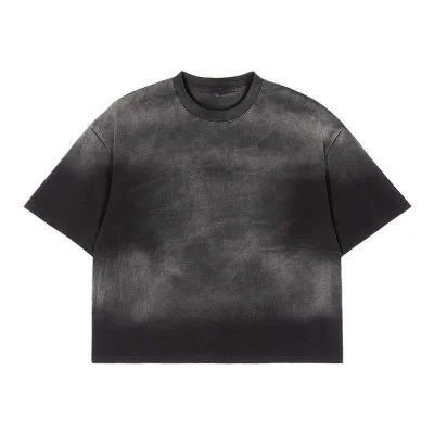 Solid Vintage Distressed Fading 260gsm Pure Cotton Terry Blank Boxy Tailored Short Sleeve Worn-out Men's Shirt