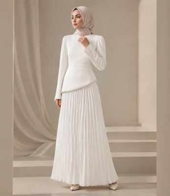 YSU036 New Autumn Set with Bead Muslim Clothing Solid Color Polyester Long Sleeves Top with Skirt Suit French Long Set