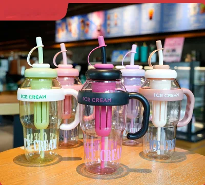 HECION Custom Screen-Printed Promotional Plastic Straw Cups with Lids, Straws, and Built-in Filters