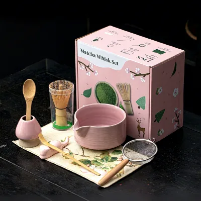 Manga-themed Ceramic Four-Piece Matcha Set New Chinese Style Spouted Bowl Tea Whisk Serving Spoon & Brush