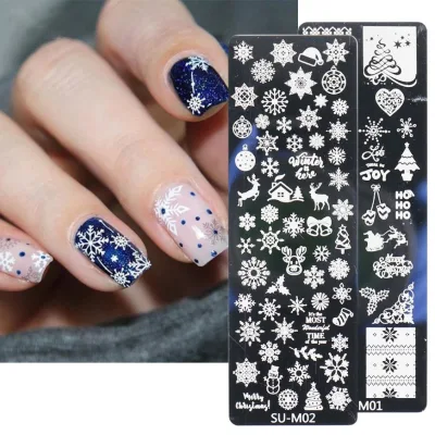 Winter Christmas Tree Leaves Snowflake Elk Star Decoration Stainless Steel Template Transfer Print Nail Stamping Plate