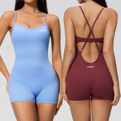 Custom Gym Fitness Jumpsuit Bodysuit Custom Logo Romper Cross Straps Jumpsuit for Women