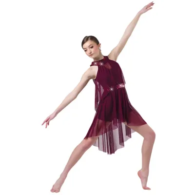 OEM Custom Lyrical Dance Costume with Sparkly Sequins Professional Lyrical Dance Stage Performance Dress Designed for Girls