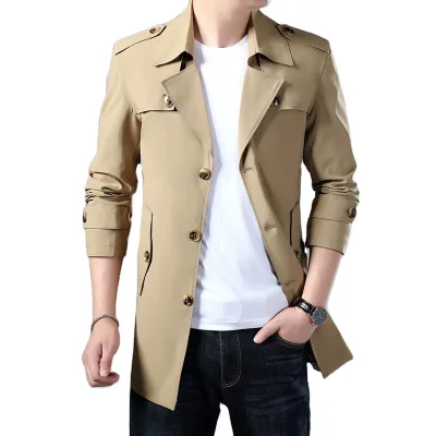 Spring and Autumn New Windbreaker Men's Long Business Casual Jacket Large Size No Iron Men's Jacket Large Size Coat