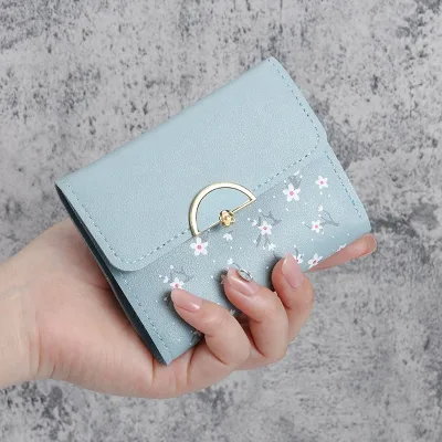 2026 Short Korean Style Women's Foldable Mini Wallet Cute Fashionable Coin Purse PU Waterproof Polyester Lining Personalized