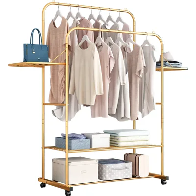 Floor-standing Coat Rack Bedroom Golden Luxury with Clapboard Coat Rack Large Capacity Storage Racks