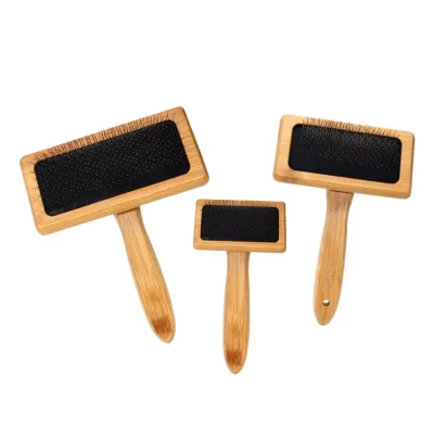 Bamboo/Beech Wood Slicker Brush for Pets for Dogs and Cats Pet Hair Grooming Brush Self-cleaning Brush