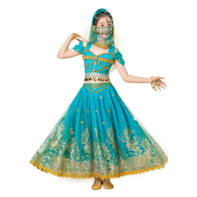 Children Cosplay Aladdin Princess Jasmine Indian Bollywood Dancing Performance Clothing Outfit