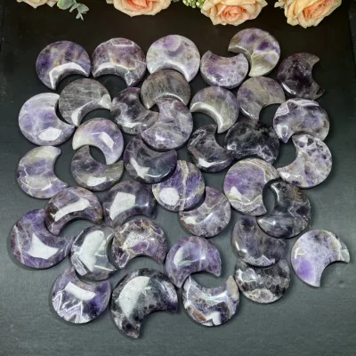 Factory Price Bulk Sale Natural Quartz Hand Carved Reiki Crystal Dream Amethyst Moon for Home Decor