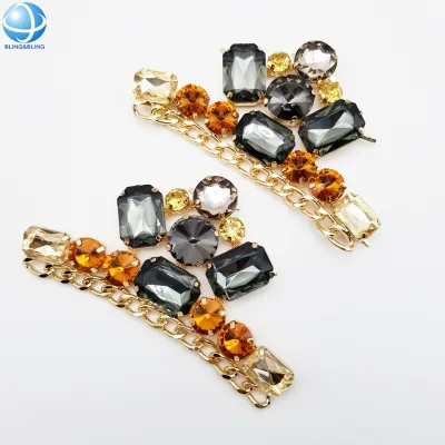 Shiny Black Rhinestone Sandal Upper Charm 20cm Cuban Chain Embellished Slipper Crystal Applique Flip Flop Shoe Buckle Accessory