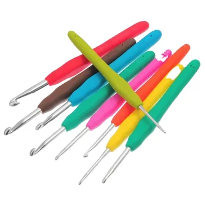 2~6mm Crochet Hooks Silicone Handle Knitting Needles 9pcs Kit Hand DIY Craft Accs Colorful Part Multicolor Tool
