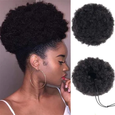 New Popular Afro Kinky Curly Style Hair Buns for Women Short Straight Curly Ponytail High Temperature Fiber Synthetic Hair
