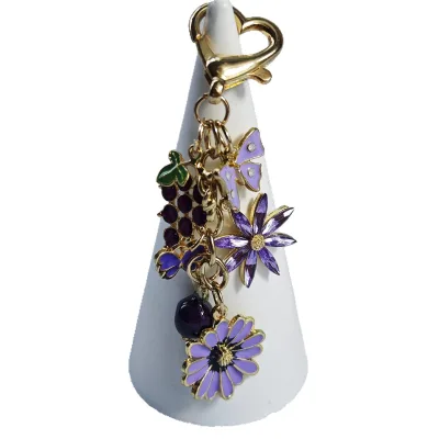 Purple Grape, Flower, Pomegranate, Butterfly Oil-Drop Keychain, Sweet and Gentle Style for Cars and Bags