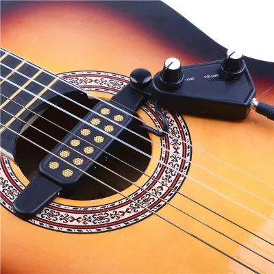 Dual Adjustment Metal Shell Soundhole Pickup with 635mm Cable Output Volume and Tone Control Durable Instrument Accessory