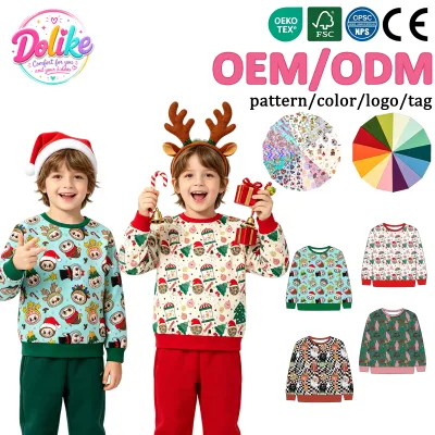 Wholesale Christmas Clothes for Childrens Custom Design Baby Character Christmas Sweatshirt Bamboo French Terry
