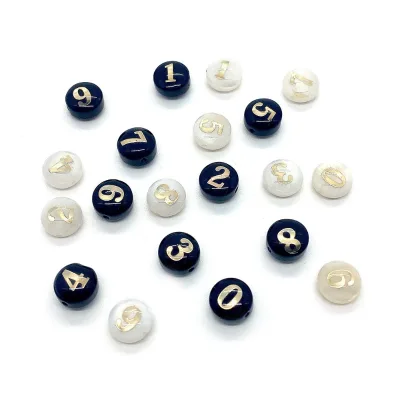 Natural 8mm White Black Mother of Pearl Number Digits Letter Shell Beads for Jewellery Making Shell Beads 0-9 Number Beads