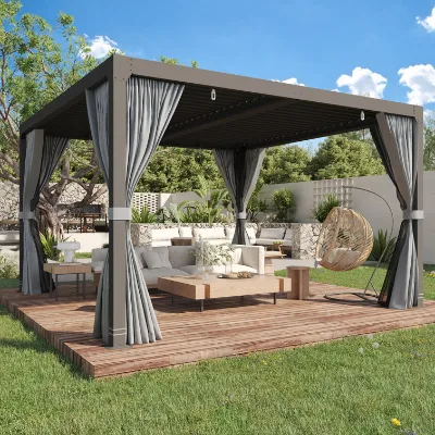 Modern Aluminum Louvered Pergola Adjustable Roof Eco-Friendly Waterproof Design Powder Coated Frame Balcony Manual Garden Gazebo