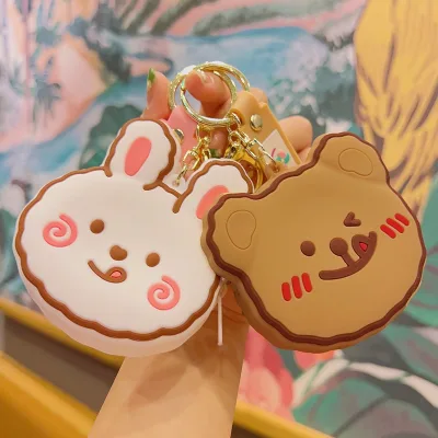 Low Price Cute Cartoon Anime Silicone Coin Purse Keychain Bag Pendant Storage Bags Animal Rabbit Dog Bear Purse Keychain Wallet