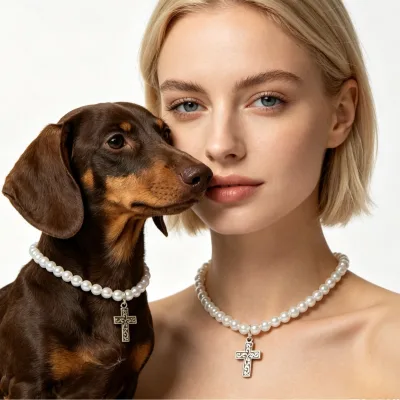 Pet Princess Style Four-leaf Clover Cross Leaf Tree of Life Cat Dog Retro Pet Necklace Pet and Owner's Matching Necklace