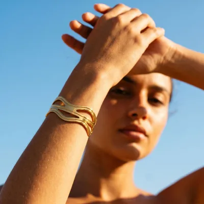 Wholesale Double Layer Hollow Bangle Bracelet Minimalism Stainless Steel Chain Link Waterproof Gold Plated Trendy Party Jewelry
