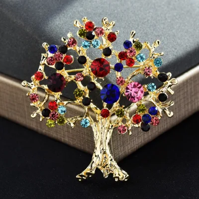 Colorful Rhinestone Tree Brooch Unisex Christmas Tree Office Casual Clothing Accessories Pins