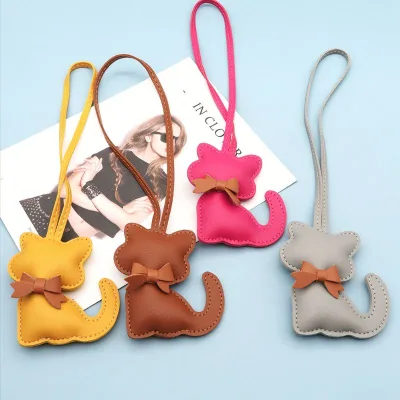 Cat Leather Bag Charm Fashionable PU Car Charms and Keychains for Handbags Backpacks Tote Bags
