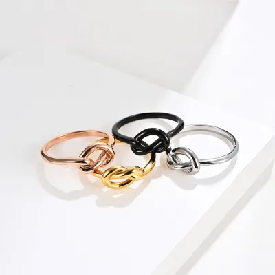 Stainless Steel Love Knot Ring Unisex Couple Promise Ring 4 Colors Minimalist Knotted Band Jewelry for Lovers Valentine's Gift