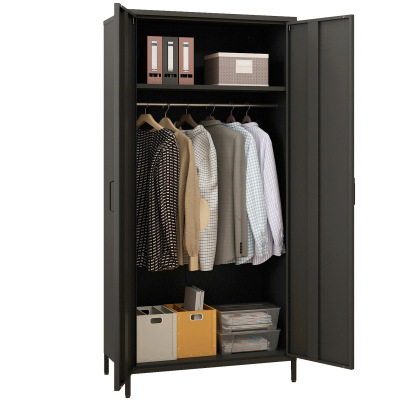 Portable Bedroom Black Armoire Modern Hanging Armoire Double Door Open Wooden Armoire